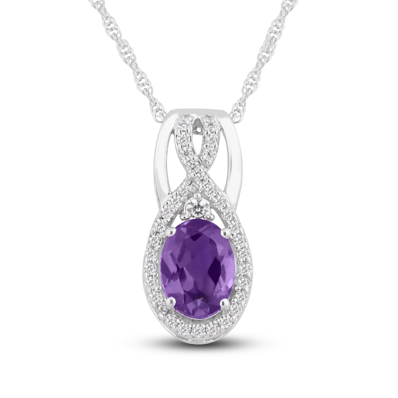 Main Image 1 of Amethyst & White Topaz Necklace Sterling Silver 18"