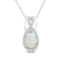 Lab-Created Opal & White Topaz Necklace Sterling Silver 18"