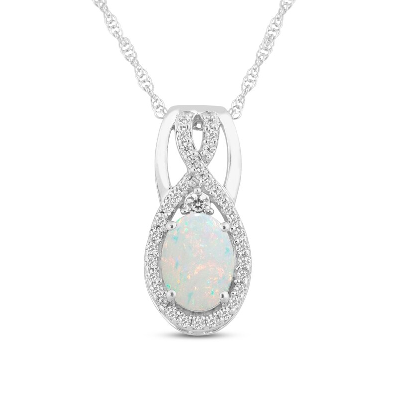 Main Image 1 of Lab-Created Opal & White Topaz Necklace Sterling Silver 18"
