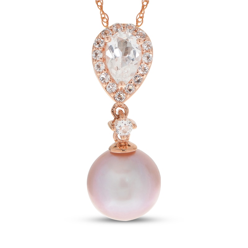 Pink Cultured Pearl & White Topaz Necklace 10K Rose Gold 18"