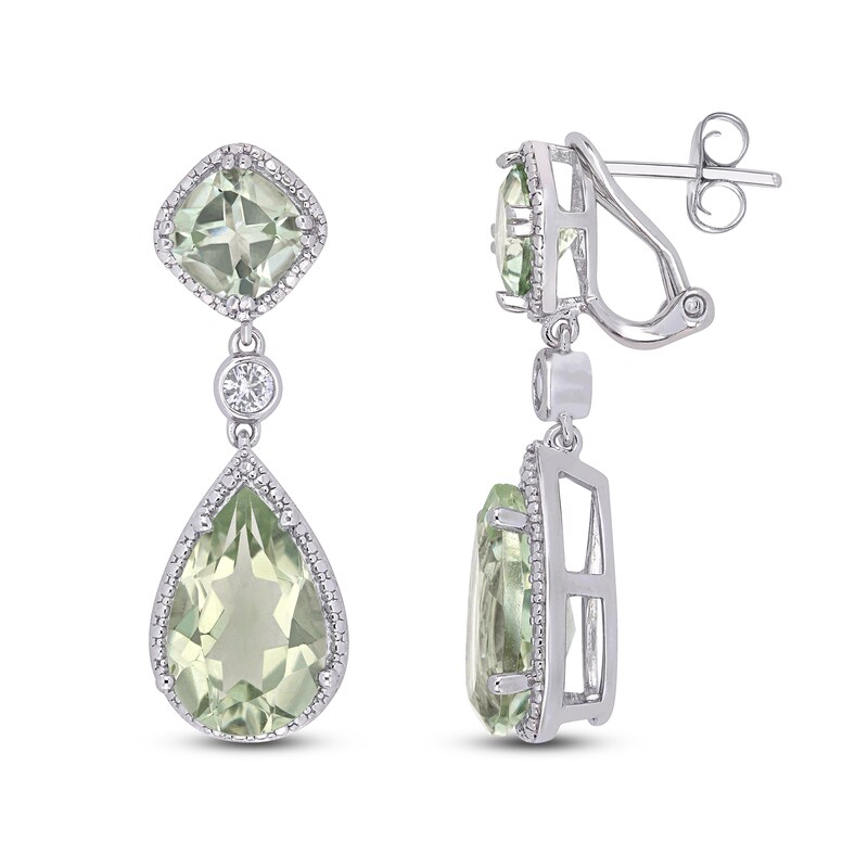 Main Image 1 of Green Quartz & White Lab-Created Sapphire Dangle Earrings Sterling Silver