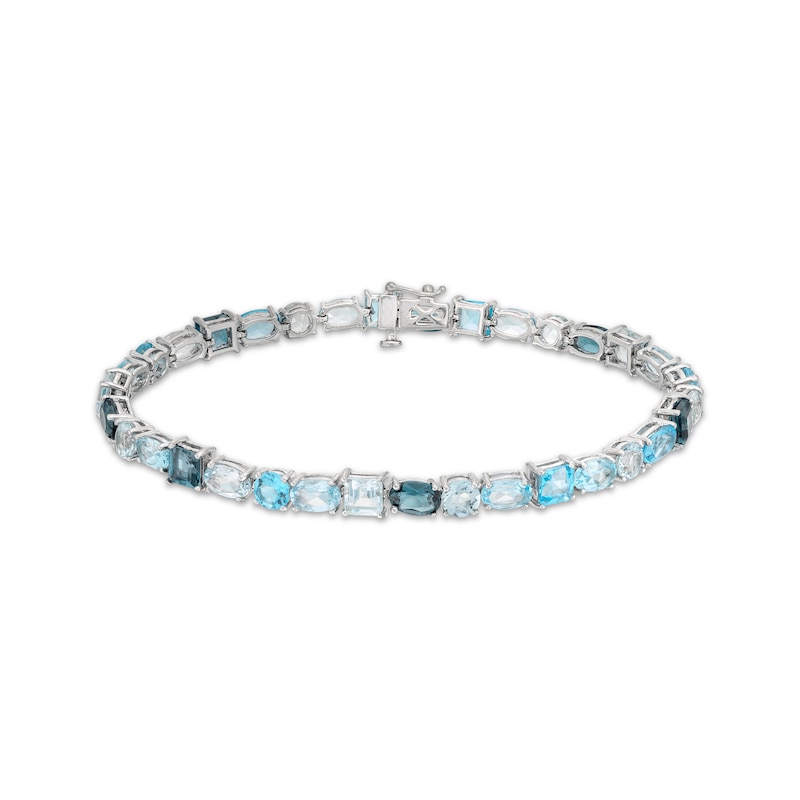 Main Image 1 of Vibrant Shades Swiss, London Blue Topaz & Aquamarine Bracelet Sterling Silver 7.25"
