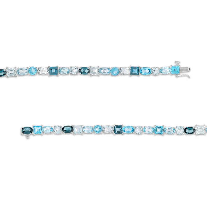 Main Image 3 of Vibrant Shades Swiss, London Blue Topaz & Aquamarine Bracelet Sterling Silver 7.25"