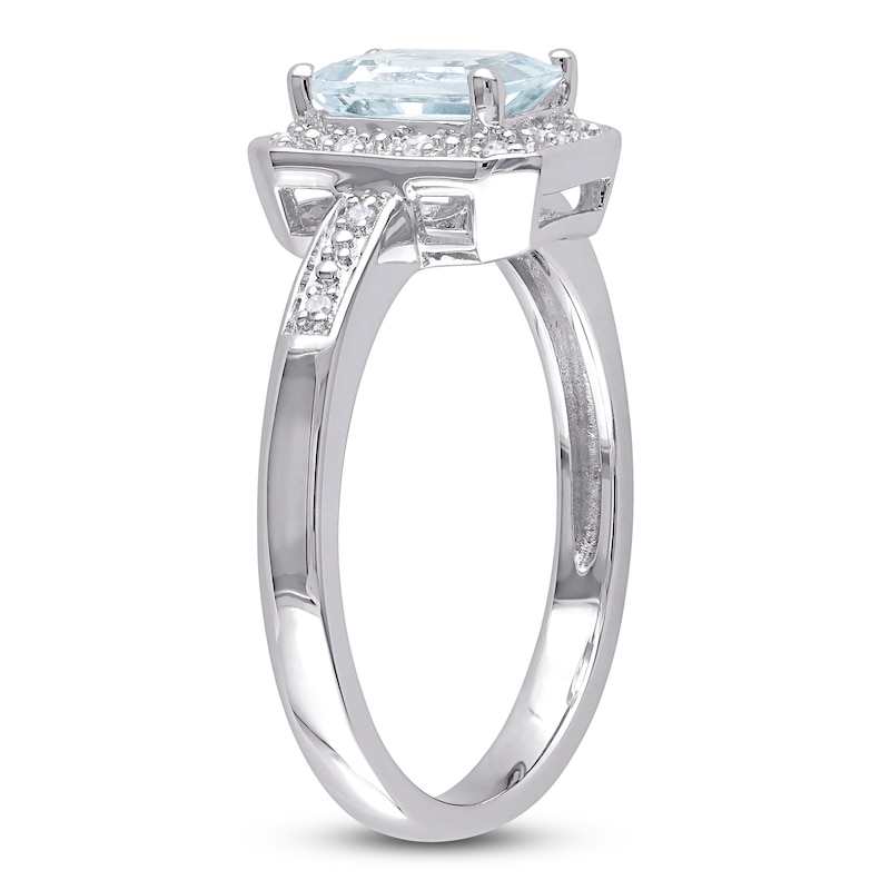 Aquamarine & Diamond Ring 1/20 ct tw Round-Cut Sterling Silver