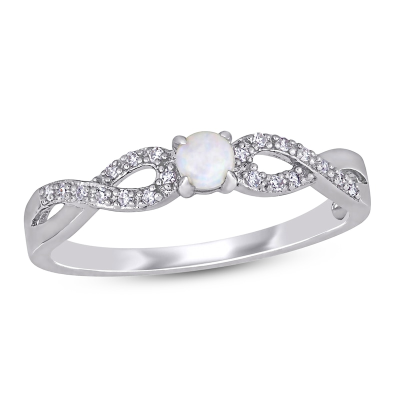 Main Image 1 of Opal & Diamond Ring 1/15 ct tw Round-Cut Sterling Silver