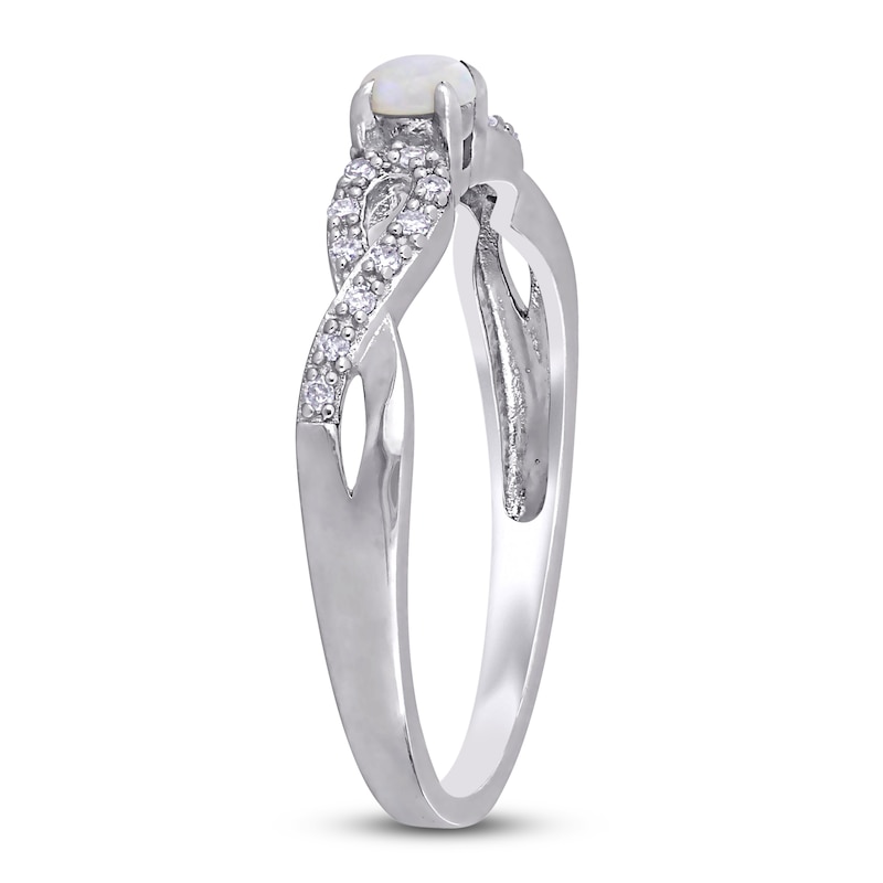 Main Image 2 of Opal & Diamond Ring 1/15 ct tw Round-Cut Sterling Silver