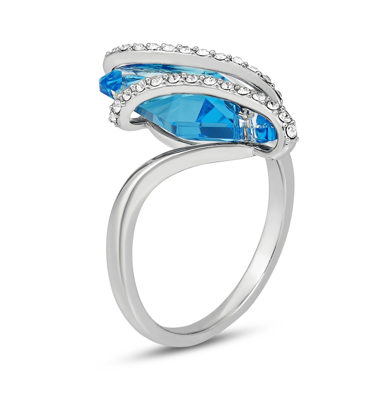 Main Image 2 of Blue & White Crystal Bypass Ring Sterling Silver - Size 7
