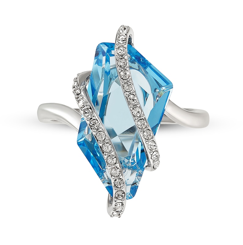 Main Image 3 of Blue & White Crystal Bypass Ring Sterling Silver - Size 7