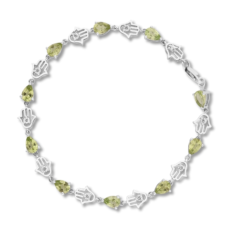 Main Image 1 of Peridot & White Topaz Hamsa Bracelet Sterling Silver 7"
