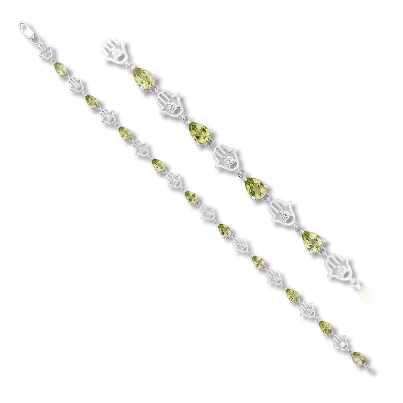 Main Image 2 of Peridot & White Topaz Hamsa Bracelet Sterling Silver 7"