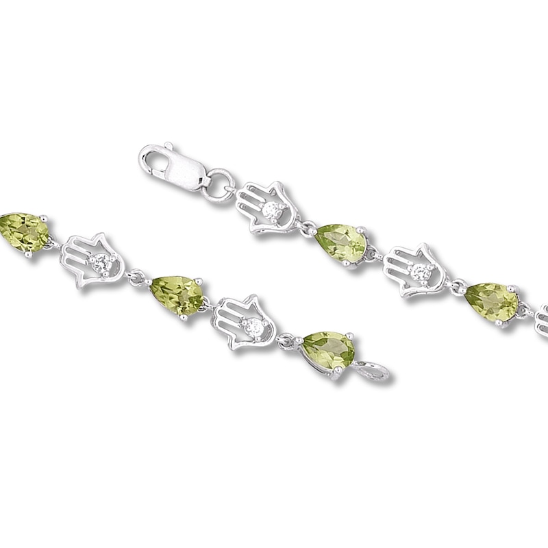 Main Image 3 of Peridot & White Topaz Hamsa Bracelet Sterling Silver 7"