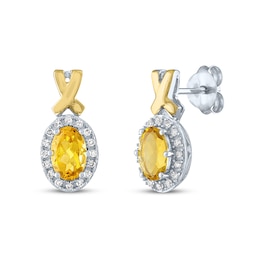 Citrine & Diamond Earrings 1/10 ct tw Round-Cut Sterling Silver/10K Yellow Gold