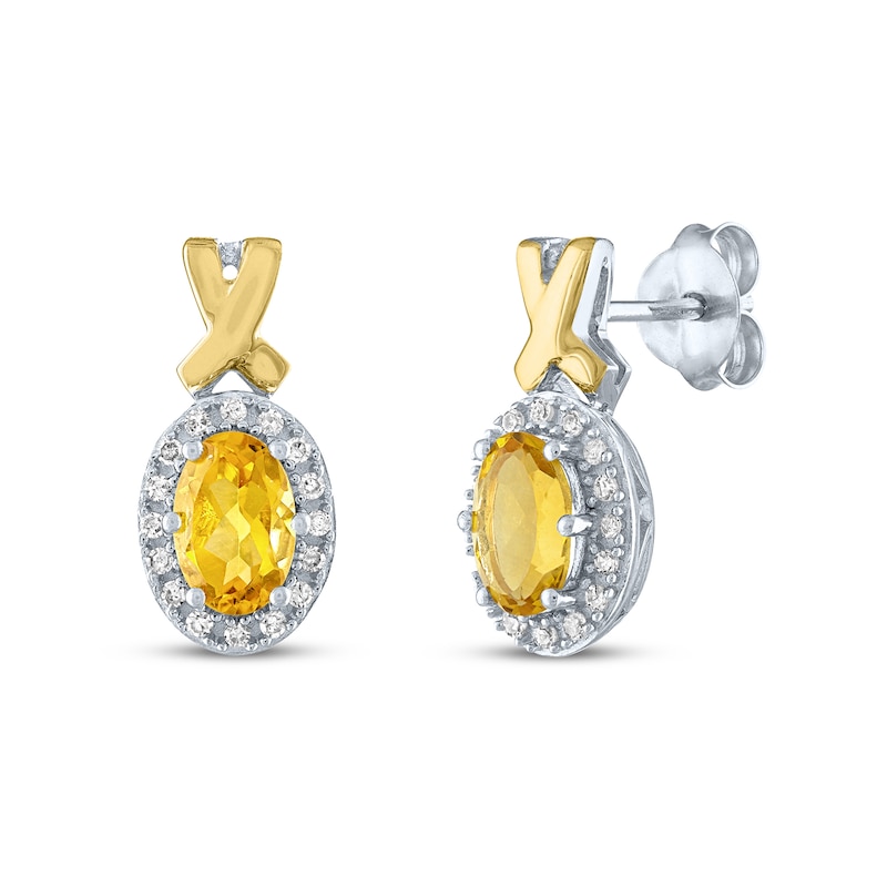 Citrine & Diamond Earrings 1/10 ct tw Round-Cut Sterling Silver/10K Yellow Gold