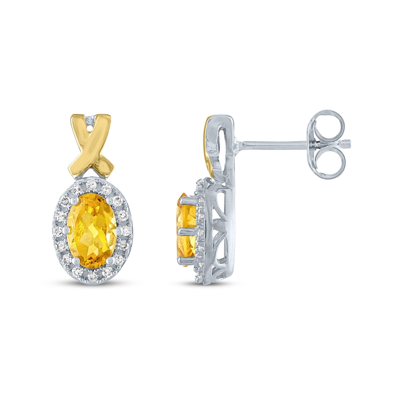Citrine & Diamond Earrings 1/10 ct tw Round-Cut Sterling Silver/10K Yellow Gold