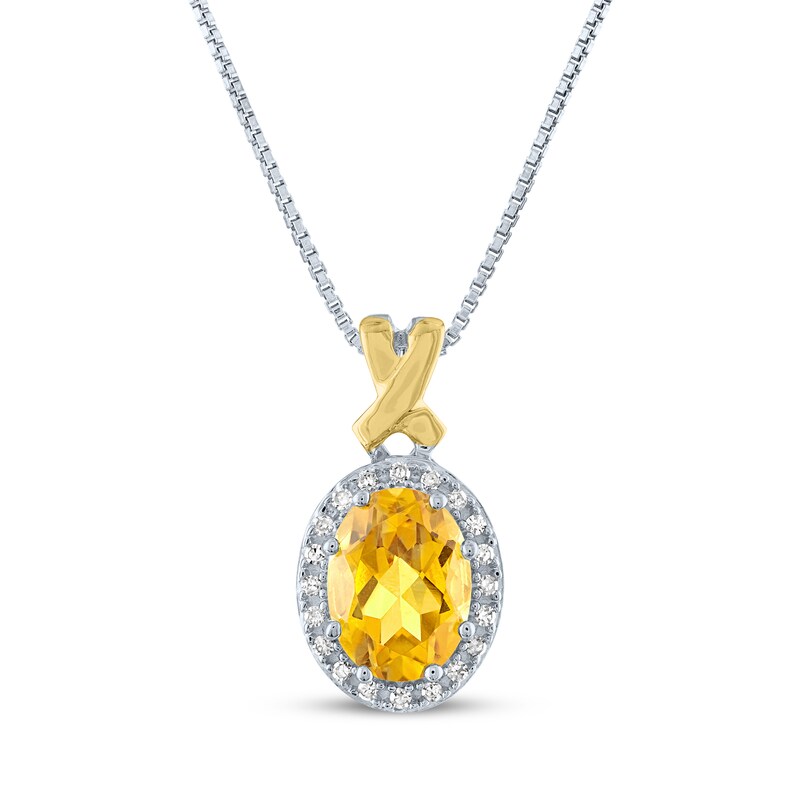 Main Image 1 of Citrine & Diamond Necklace 1/20 ct tw Round-Cut Sterling Silver/10K Yellow Gold 18"