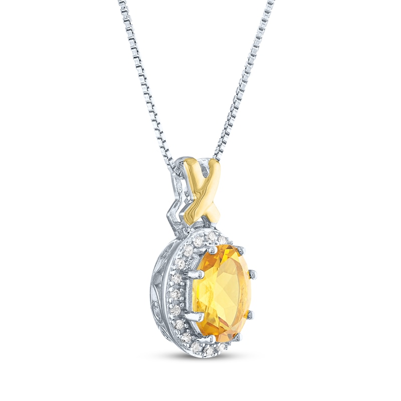 Main Image 2 of Citrine & Diamond Necklace 1/20 ct tw Round-Cut Sterling Silver/10K Yellow Gold 18"
