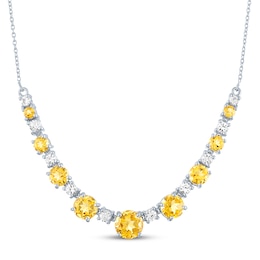 Citrine & White Lab-Created Sapphire Necklace Sterling Silver 18"