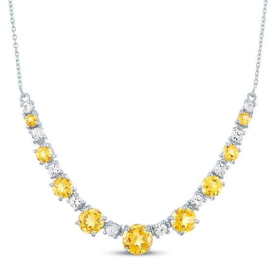 Citrine & White Lab-Created Sapphire Necklace Sterling Silver 18"