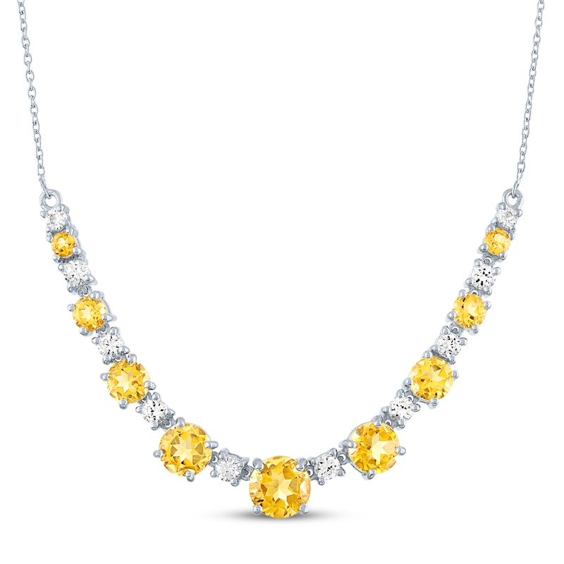 Main Image 1 of Citrine & White Lab-Created Sapphire Necklace Sterling Silver 18"