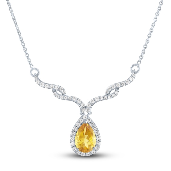 Citrine & White Lab-Created Sapphire Necklace Sterling Silver 18"