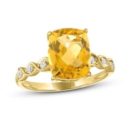 Citrine & White Lab-Created Sapphire Ring 10K Yellow Gold