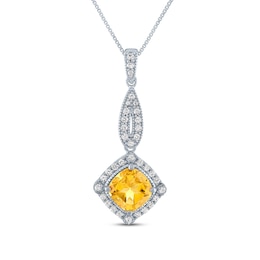 Citrine & White Lab-Created Sapphire Necklace Sterling Silver 18"