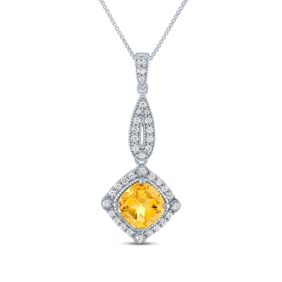 Citrine & White Lab-Created Sapphire Necklace Sterling Silver 18"