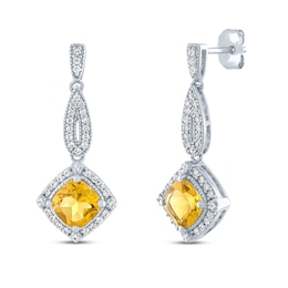 Citrine & White Lab-Created Sapphire Earrings Sterling Silver