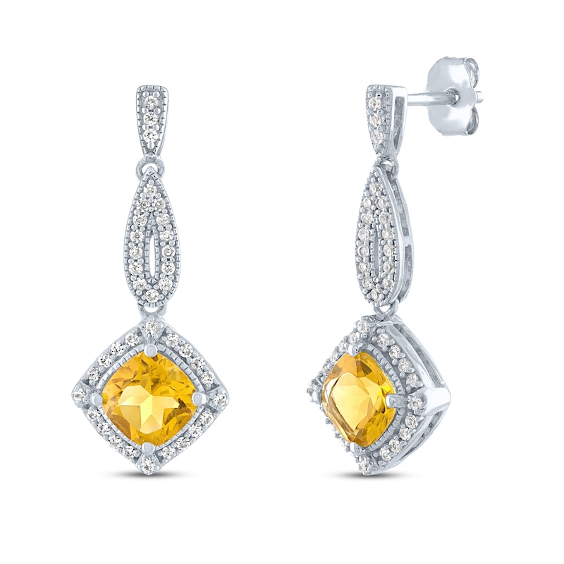 Main Image 1 of Citrine & White Lab-Created Sapphire Earrings Sterling Silver