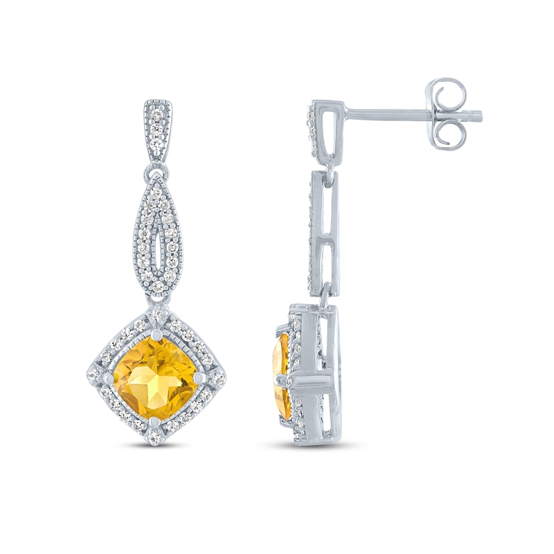 Main Image 2 of Citrine & White Lab-Created Sapphire Earrings Sterling Silver
