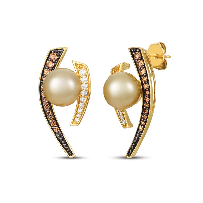 Le Vian Cultured Pearl & Diamond Earrings 3/8 ct tw 14K Honey Gold
