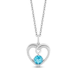 Hallmark Diamonds Swiss Blue Topaz Necklace 1/10 ct tw Round-Cut Sterling Silver 18&quot;