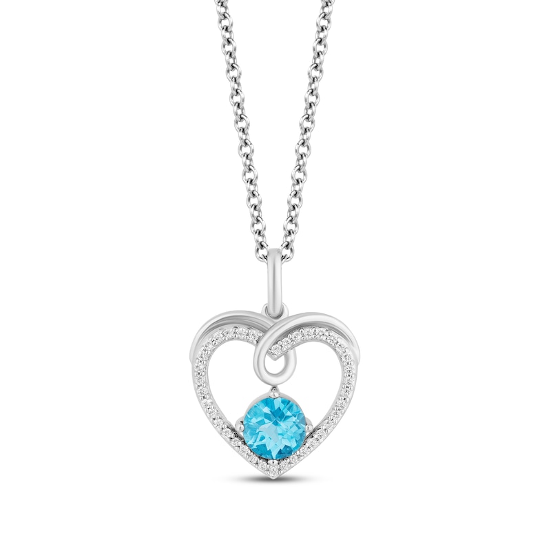 Hallmark Diamonds Swiss Blue Topaz Necklace 1/10 ct tw Round-Cut Sterling Silver 18"
