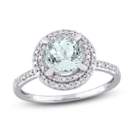 Aquamarine & Diamond Ring 1/10 ct tw Round-Cut 10K White Gold