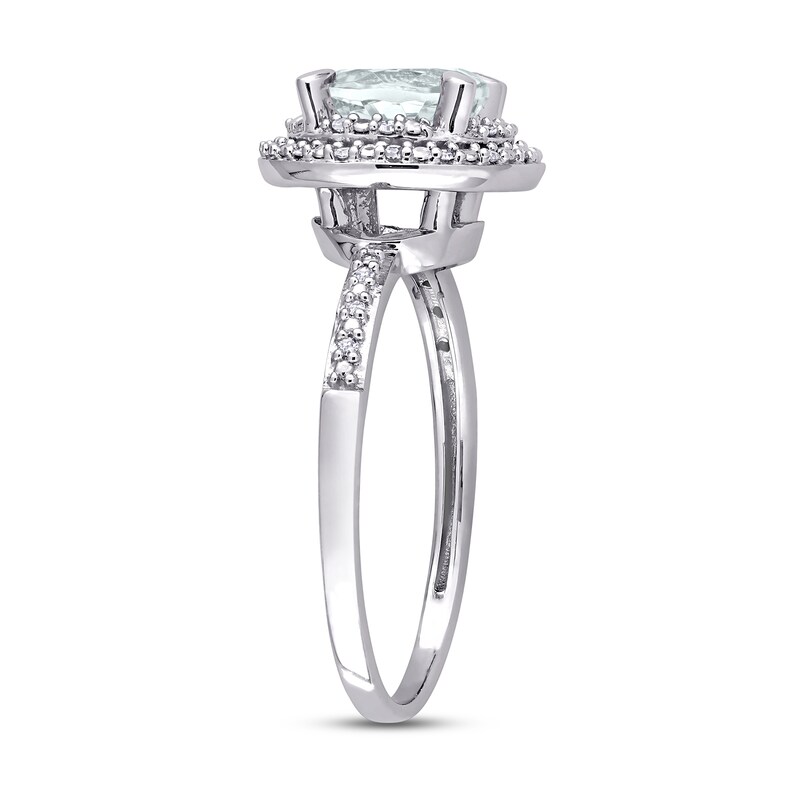 Main Image 3 of Aquamarine & Diamond Ring 1/10 ct tw Round-Cut 10K White Gold