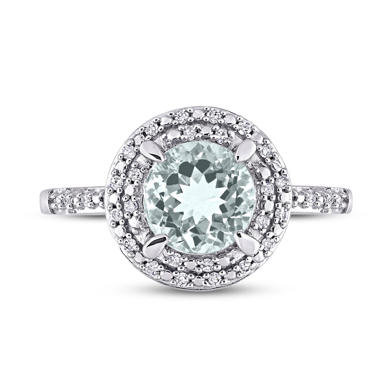 Main Image 4 of Aquamarine & Diamond Ring 1/10 ct tw Round-Cut 10K White Gold