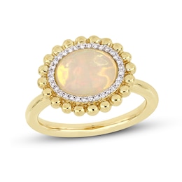 Opal & Diamond Ring 1/10 ct tw Oval/Round-Cut 14K Yellow Gold