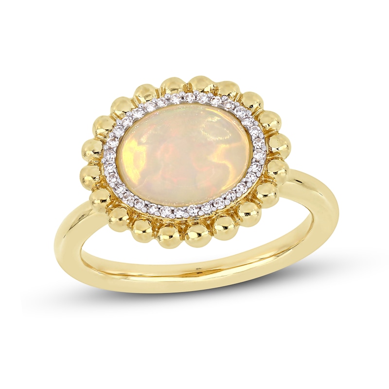 Opal & Diamond Ring 1/10 ct tw Oval/Round-Cut 14K Yellow Gold