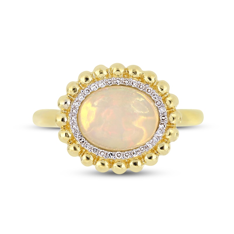 Opal & Diamond Ring 1/10 ct tw Oval/Round-Cut 14K Yellow Gold