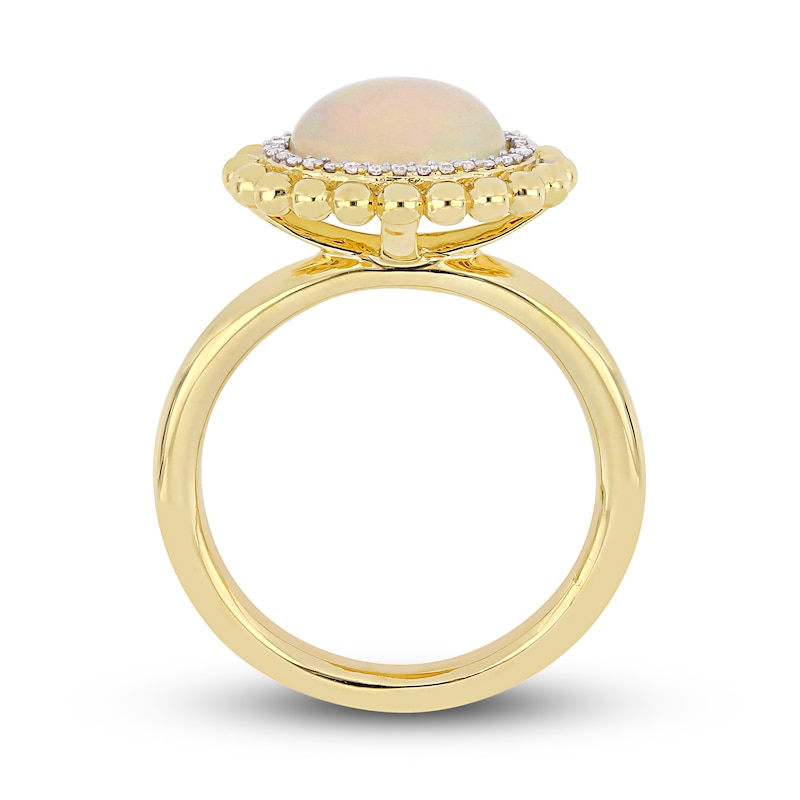 Opal & Diamond Ring 1/10 ct tw Oval/Round-Cut 14K Yellow Gold