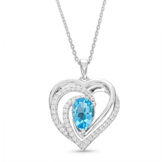 Blue/White Topaz Heart Necklace Sterling Silver 18"