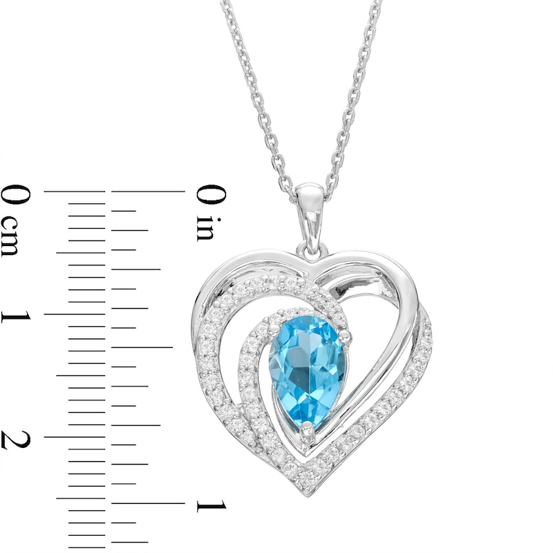 Main Image 2 of Blue/White Topaz Heart Necklace Sterling Silver 18"