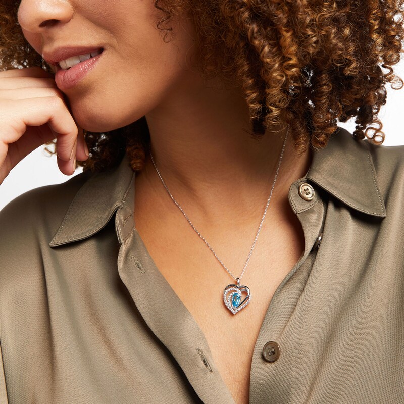 Main Image 3 of Blue/White Topaz Heart Necklace Sterling Silver 18"
