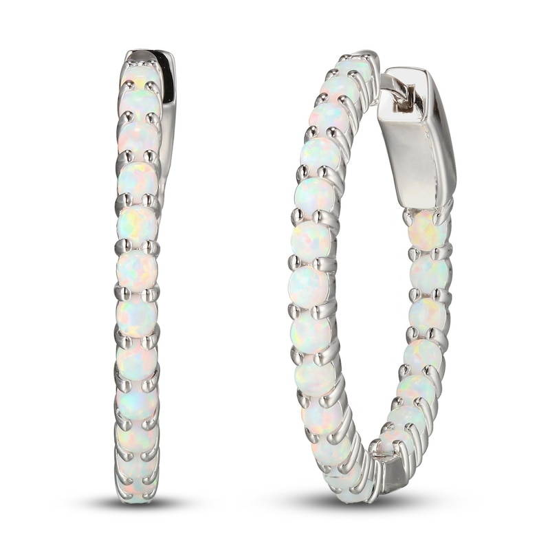 Main Image 1 of White Lab-Created Opal In-and-Out Earrings Sterling Silver
