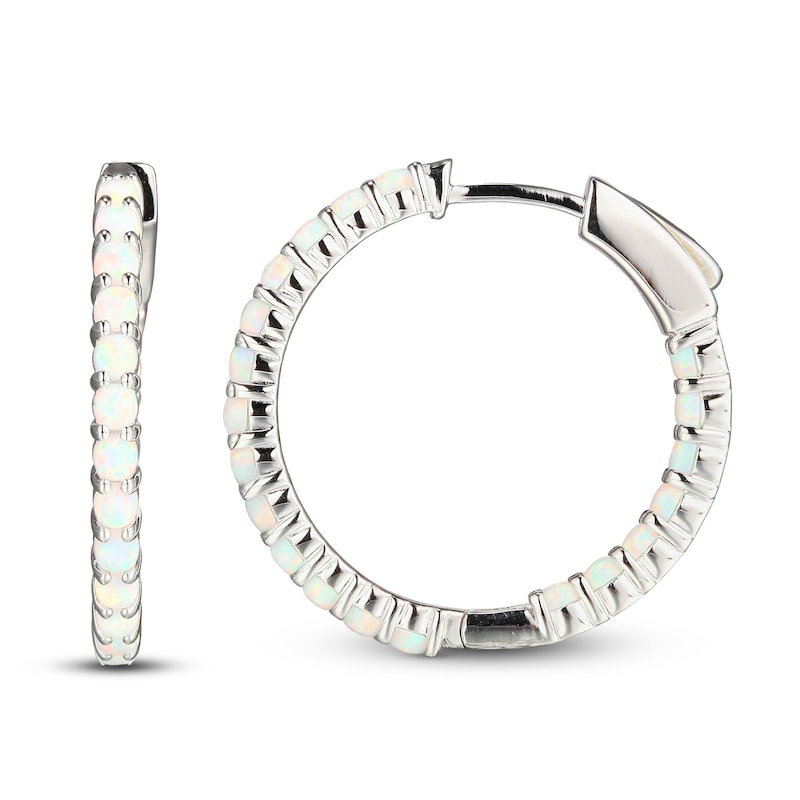 Main Image 2 of White Lab-Created Opal In-and-Out Earrings Sterling Silver