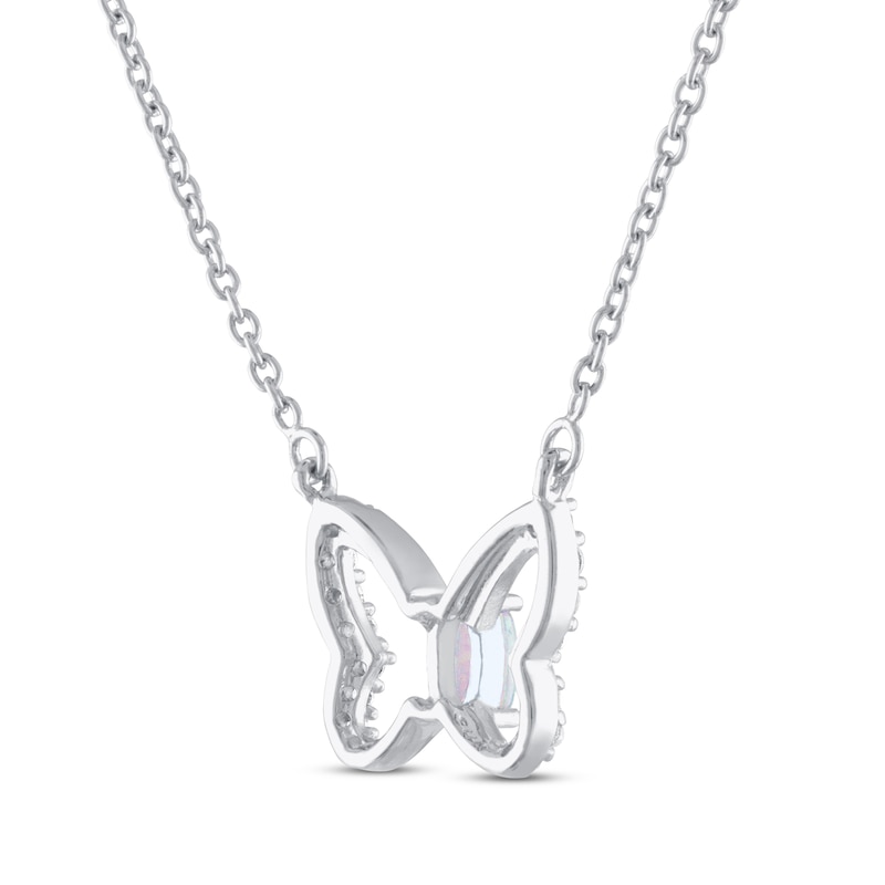 Main Image 3 of Lab-Created Opal & White Lab-Created Sapphire Butterfly Necklace Sterling Silver 18"