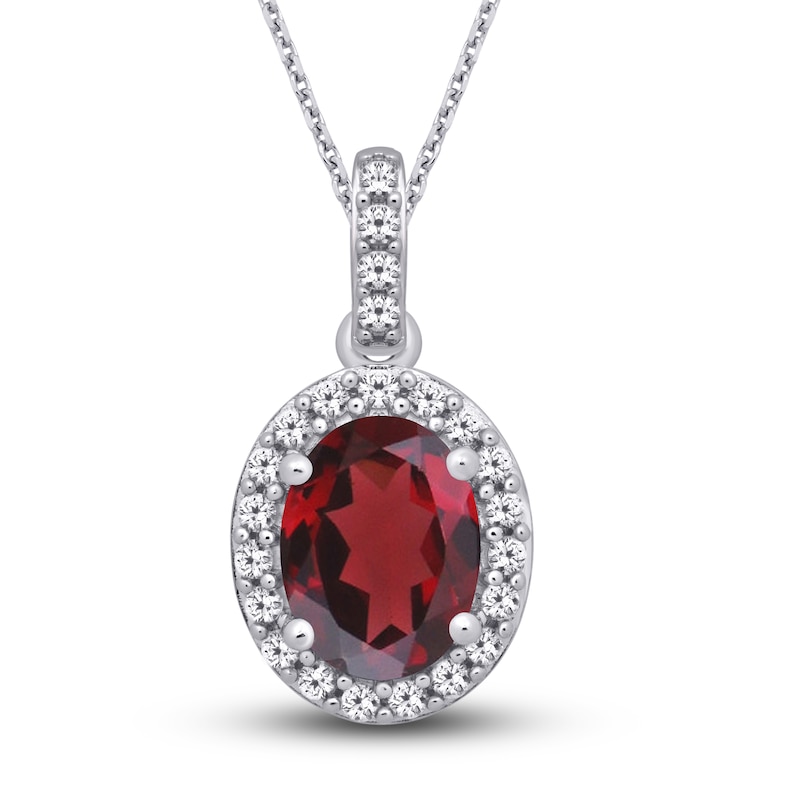 Main Image 1 of Garnet & White Lab-Created Sapphire Necklace Sterling Silver 18"