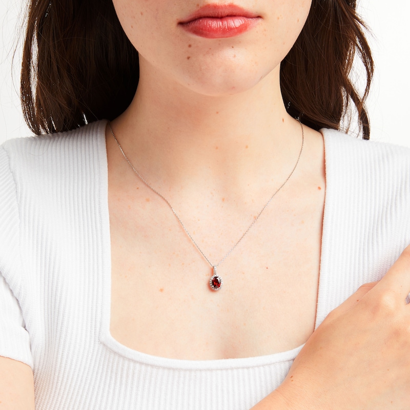 Main Image 2 of Garnet & White Lab-Created Sapphire Necklace Sterling Silver 18"