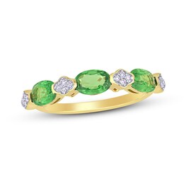 Green Garnet & Diamond Ring 1/15 ct tw Oval/Round-Cut 14K Yellow Gold