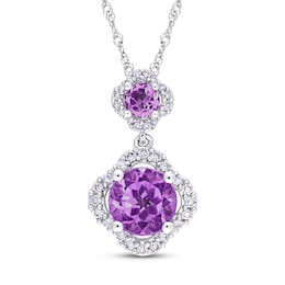 Amethyst & Diamond Necklace 1/5 ct tw Round-Cut 14K White Gold 17"